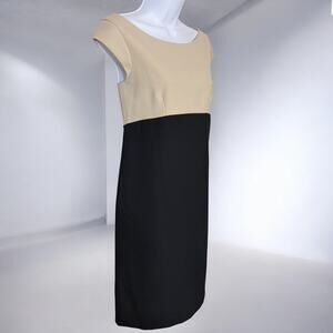 Kate Spade New York Maya Wool Sheath Dress Black Tan Colorblock Cap Sleeve Sz 2